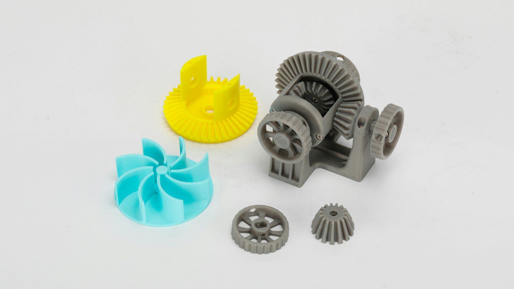 Printed gears, an impeller and a gearbox