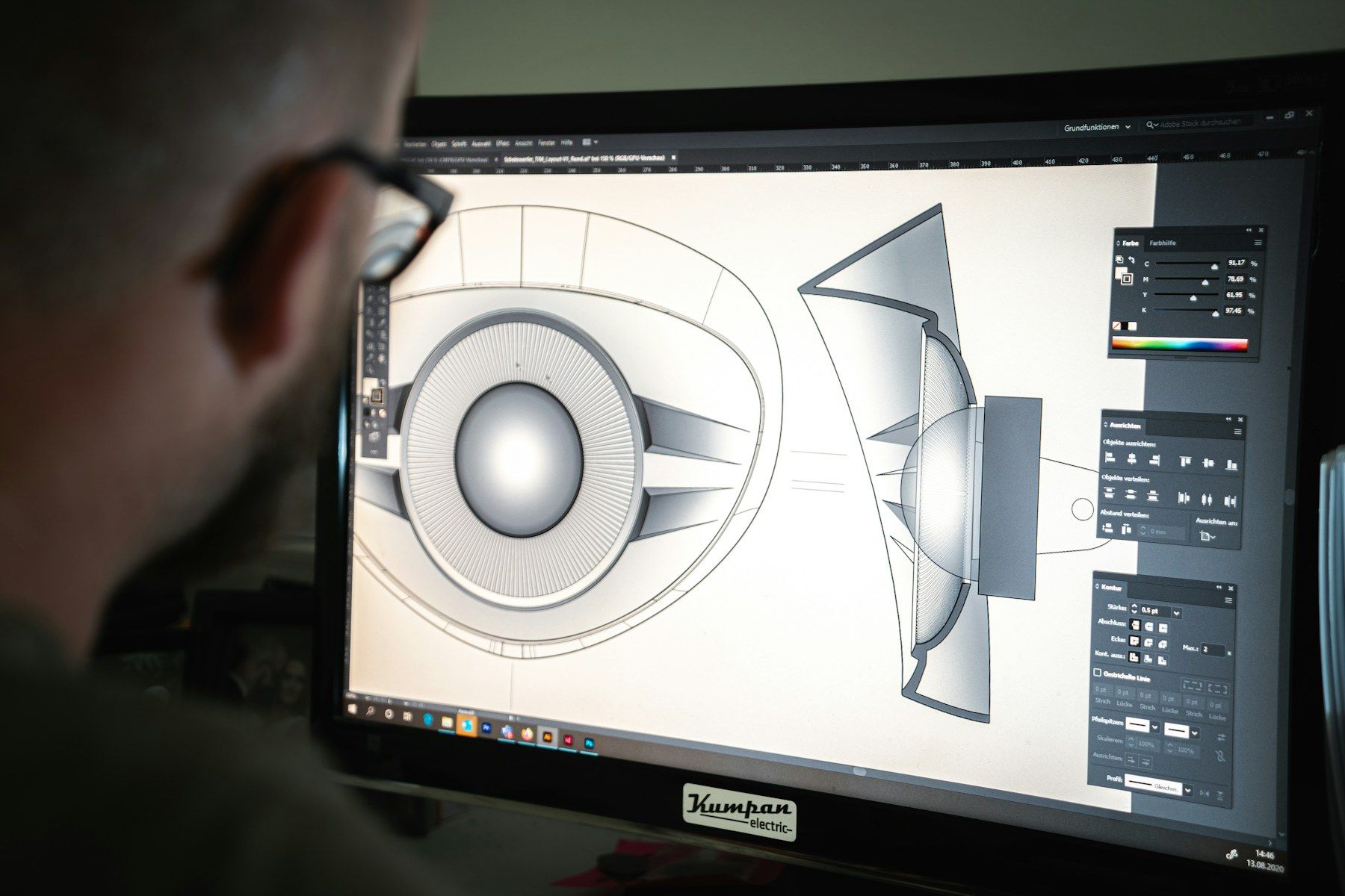 Dizajnér pracuje na 3D modeli plôch na monitore